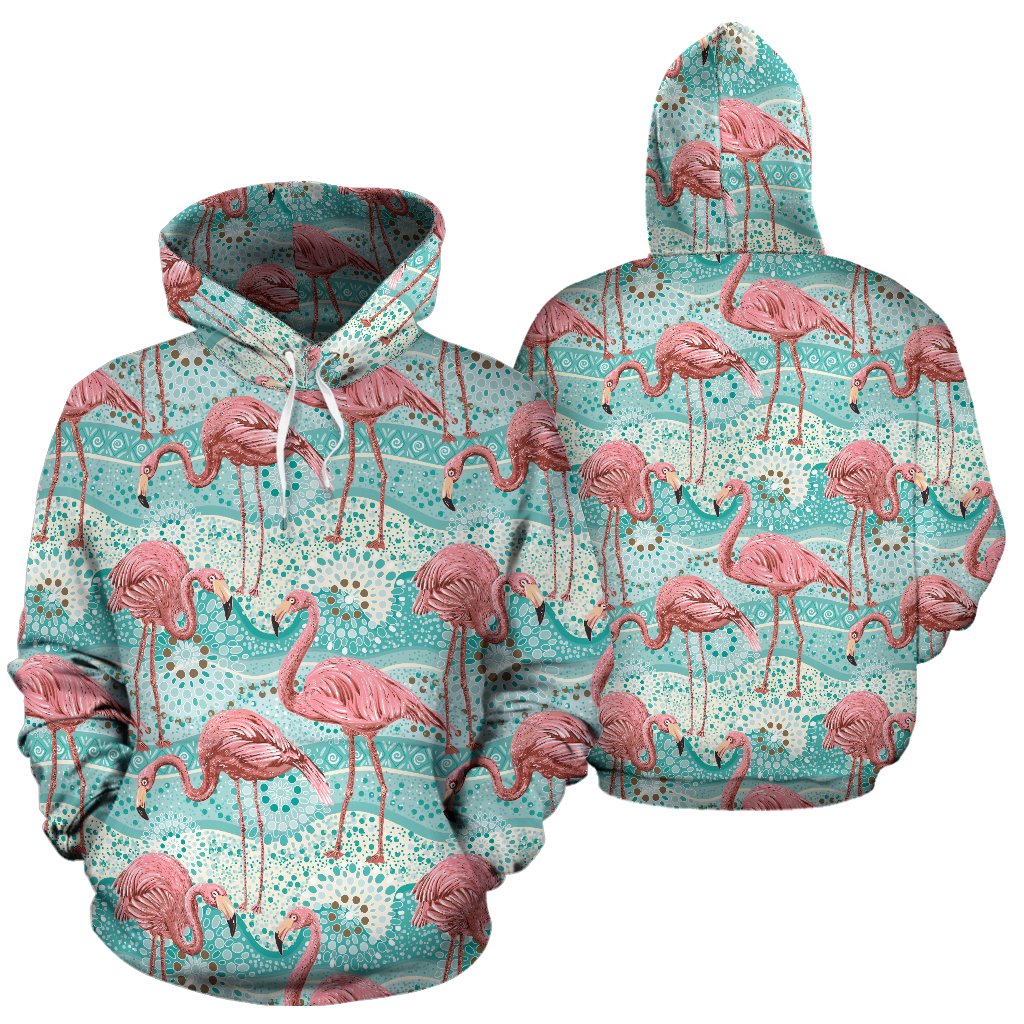 Flamingo Background Themed Print Pullover Hoodie