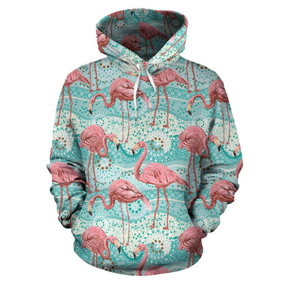 Flamingo Background Themed Print Pullover Hoodie