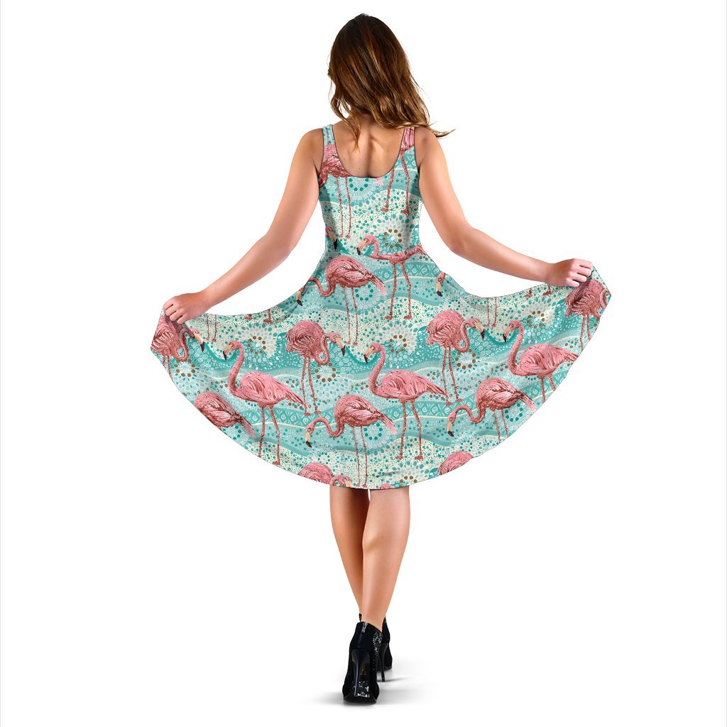 Flamingo Background Themed Print Sleeveless Dress