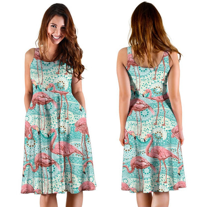 Flamingo Background Themed Print Sleeveless Dress