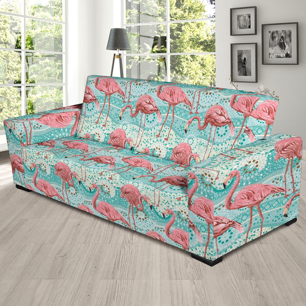 Flamingo Background Themed Print Sofa Slipcover-JTAMIGO.COM