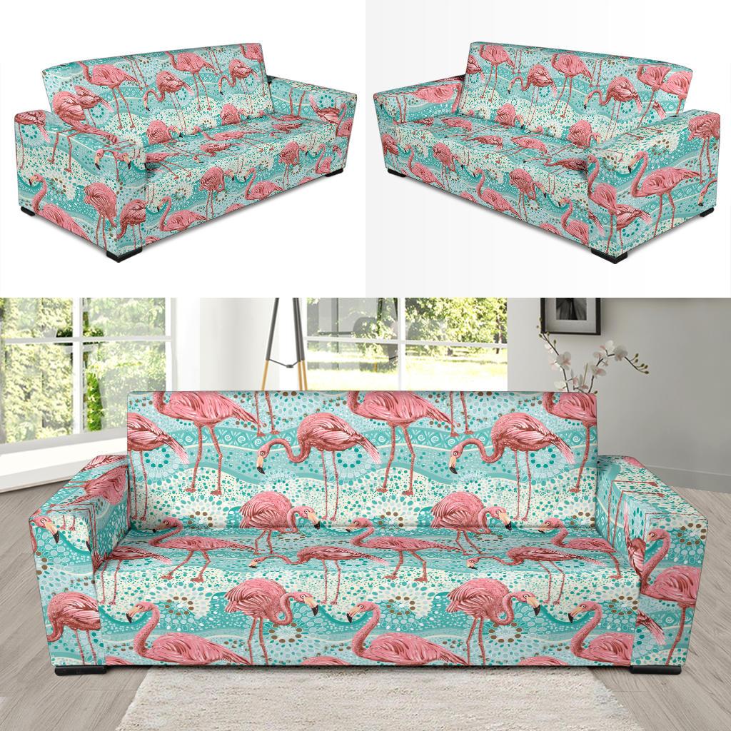 Flamingo Background Themed Print Sofa Slipcover-JTAMIGO.COM