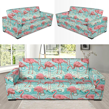 Flamingo Background Themed Print Sofa Slipcover-JTAMIGO.COM