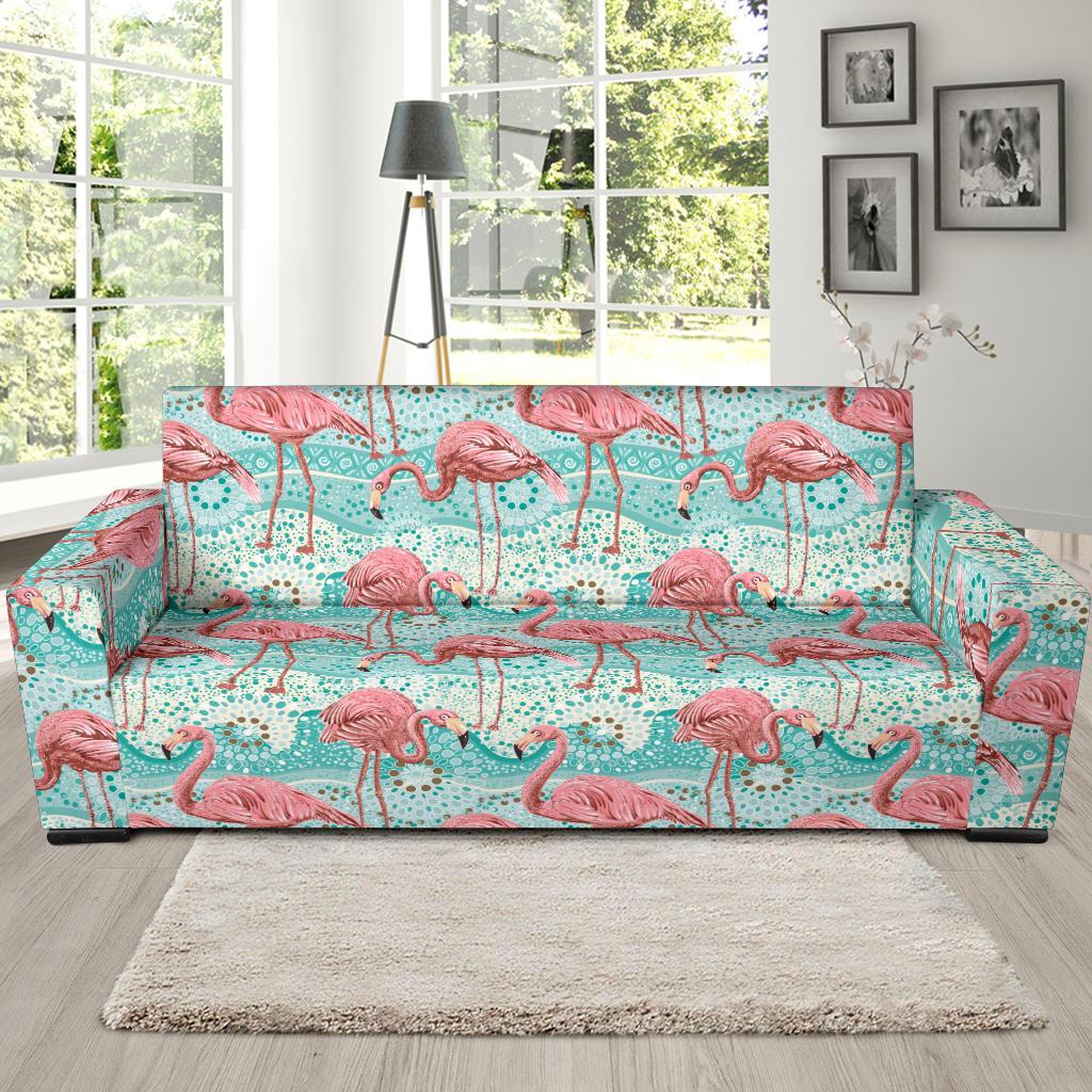 Flamingo Background Themed Print Sofa Slipcover-JTAMIGO.COM