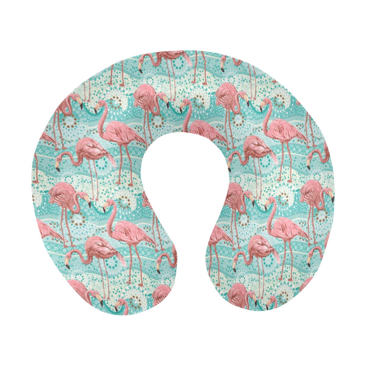 Flamingo Background Themed Print U-Shaped Travel Neck Pillow-JTAMIGO.COM