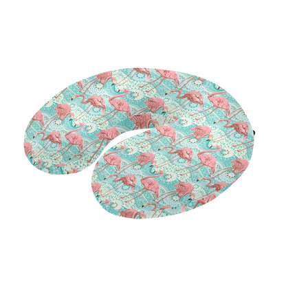 Flamingo Background Themed Print U-Shaped Travel Neck Pillow-JTAMIGO.COM