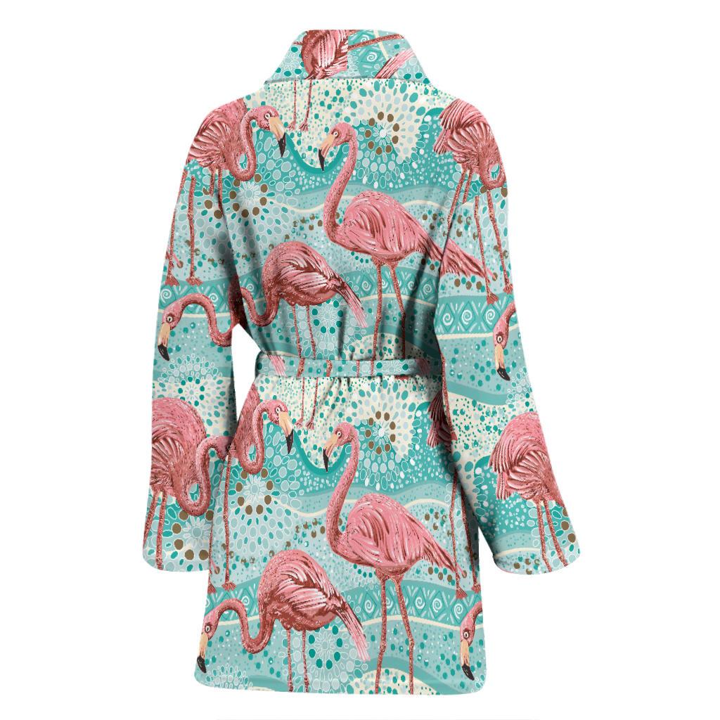 Flamingo Background Themed Print Women Bath Robe-JTAMIGO.COM