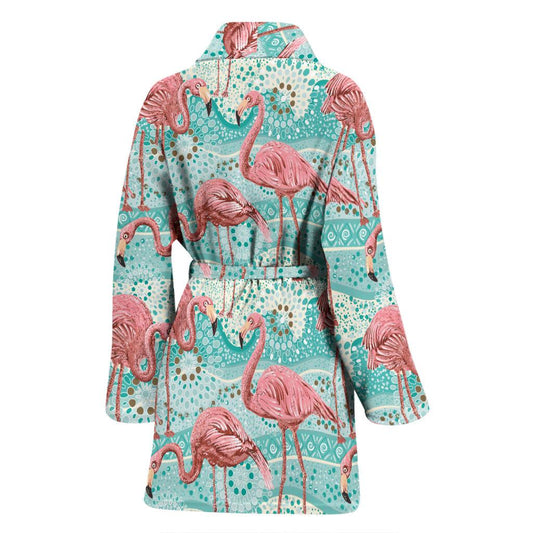 Flamingo Background Themed Print Women Bath Robe-JTAMIGO.COM