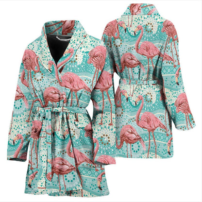 Flamingo Background Themed Print Women Bath Robe-JTAMIGO.COM