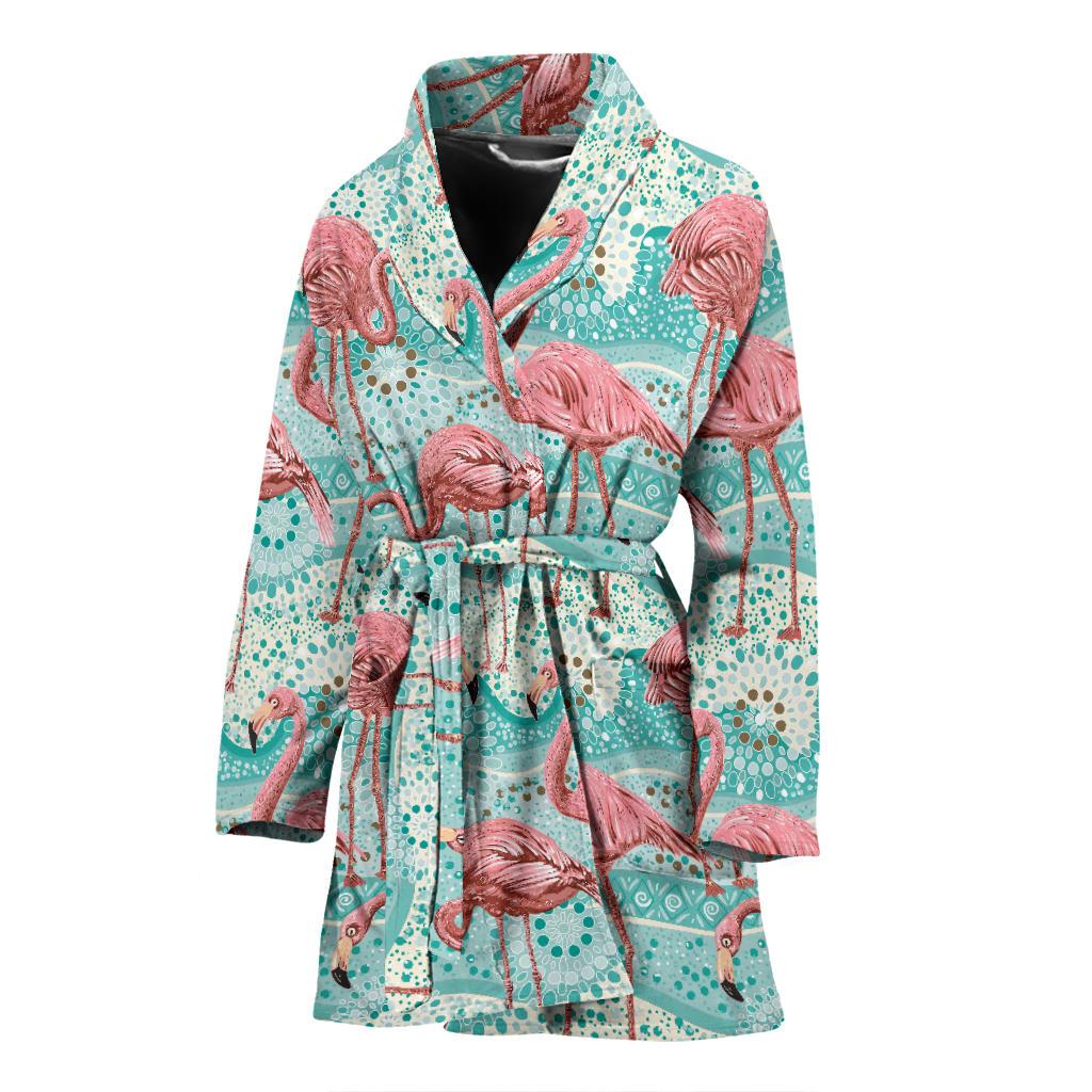 Flamingo Background Themed Print Women Bath Robe-JTAMIGO.COM