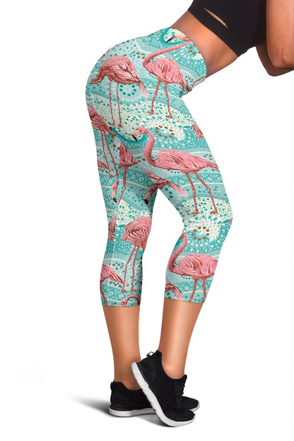 Flamingo Background Themed Print Women Capris