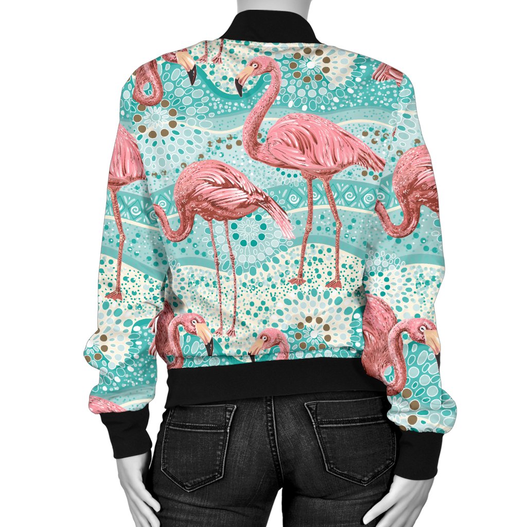 Flamingo Background Themed Print Women Casual Bomber Jacket