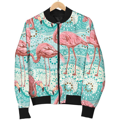 Flamingo Background Themed Print Women Casual Bomber Jacket