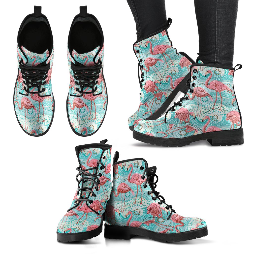 Flamingo Background Themed Print Women Leather Boots-JTAMIGO.COM