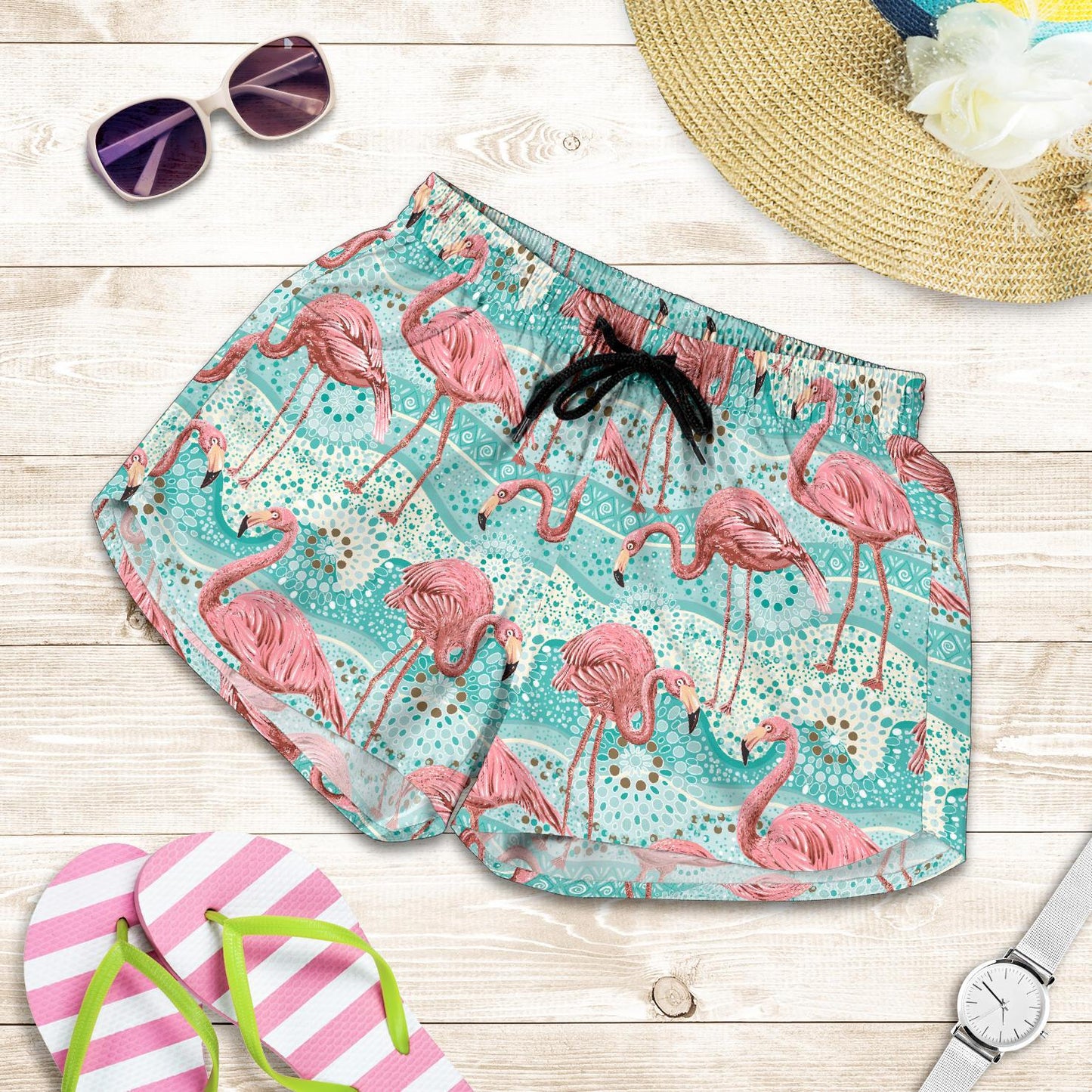 Flamingo Background Themed Print Women Shorts-JTAMIGO.COM