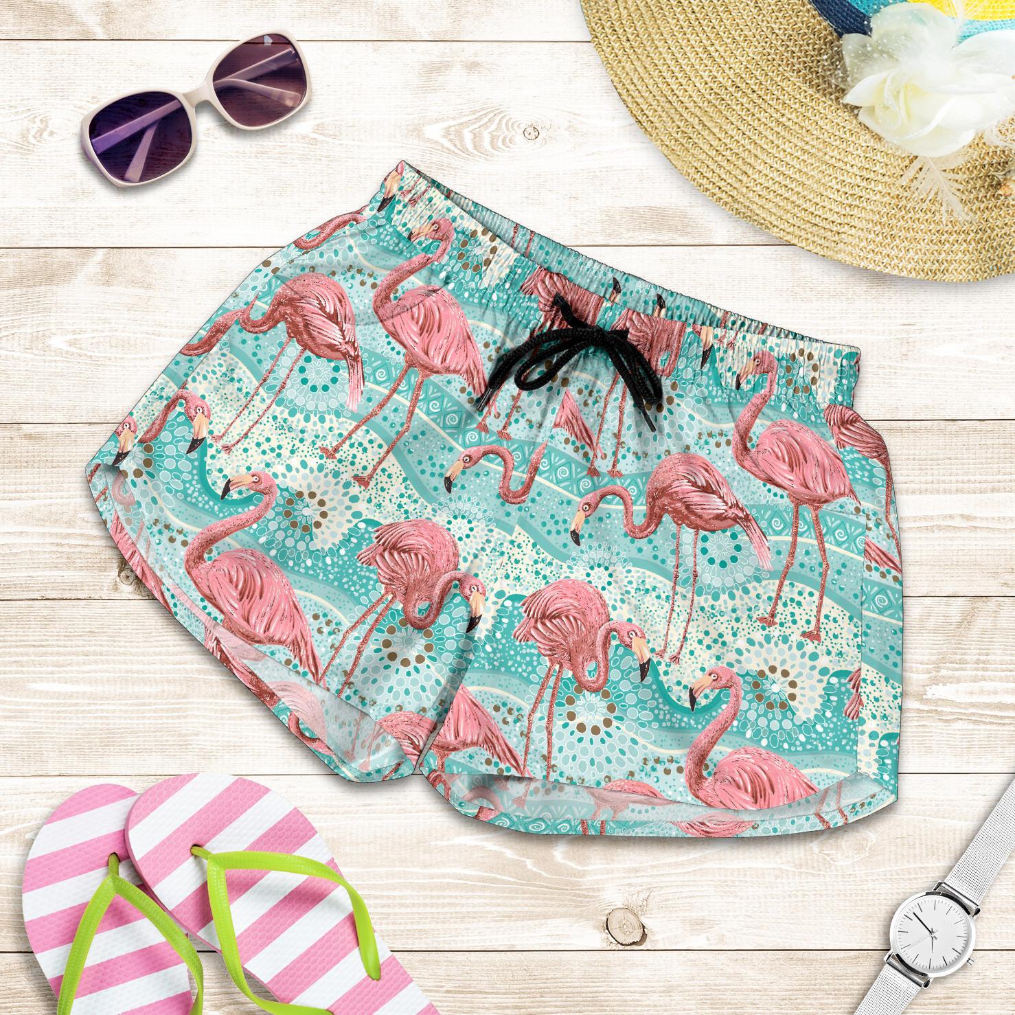 Flamingo Background Themed Print Women Shorts-JTAMIGO.COM