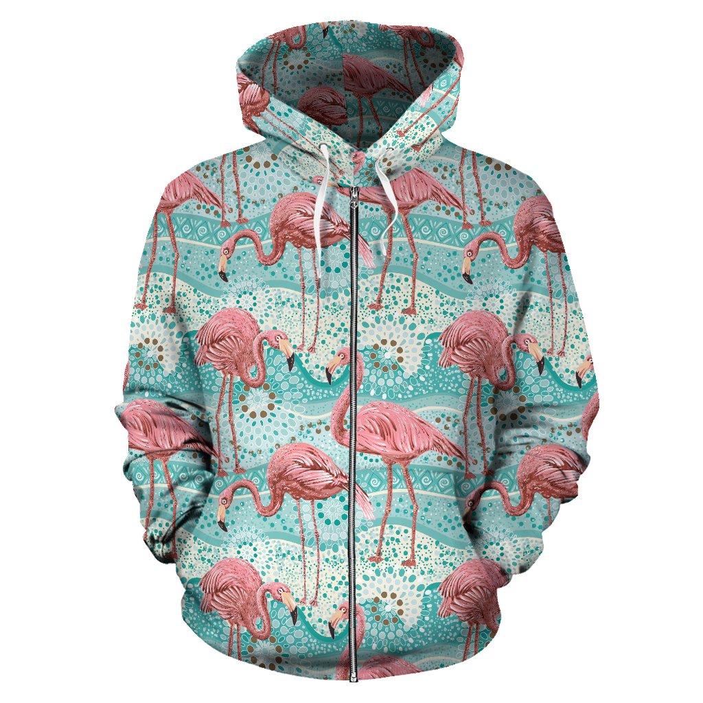 Flamingo Background Themed Print Zip Up Hoodie