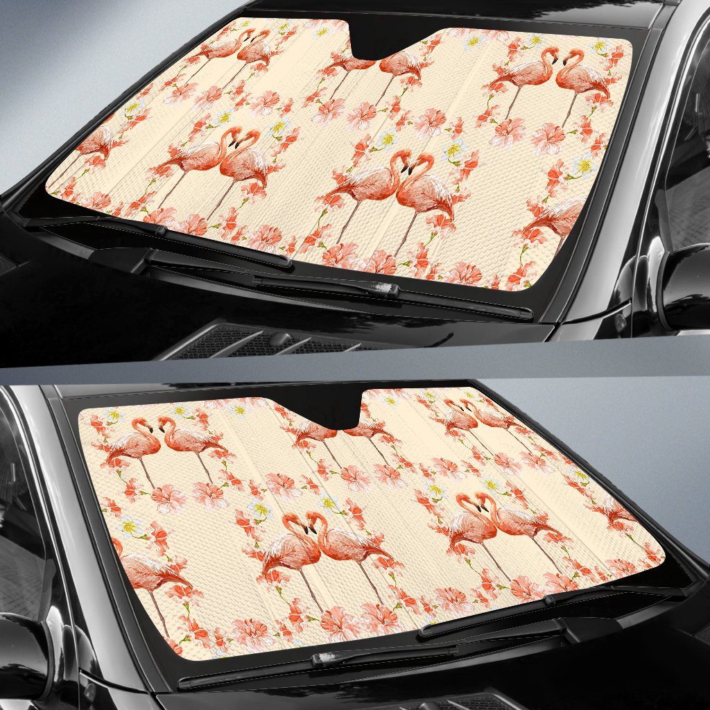 Flamingo Hibiscus Print Pattern Car Sun Shade For Windshield