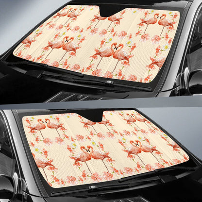 Flamingo Hibiscus Print Pattern Car Sun Shade For Windshield