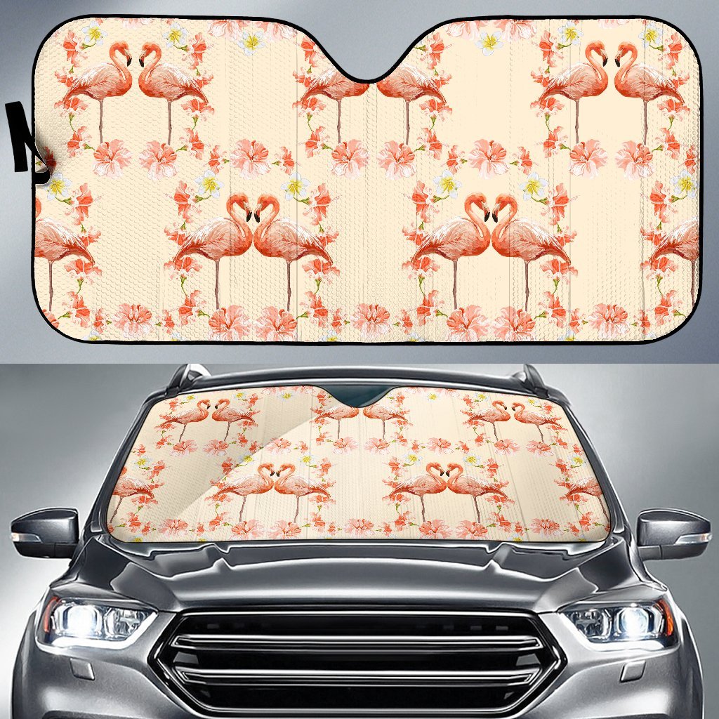 Flamingo Hibiscus Print Pattern Car Sun Shade For Windshield