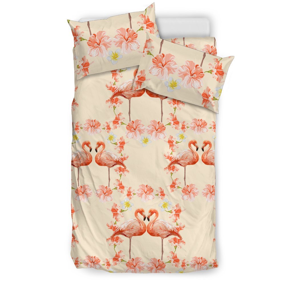 Flamingo Hibiscus Print Pattern Duvet Cover Bedding Set