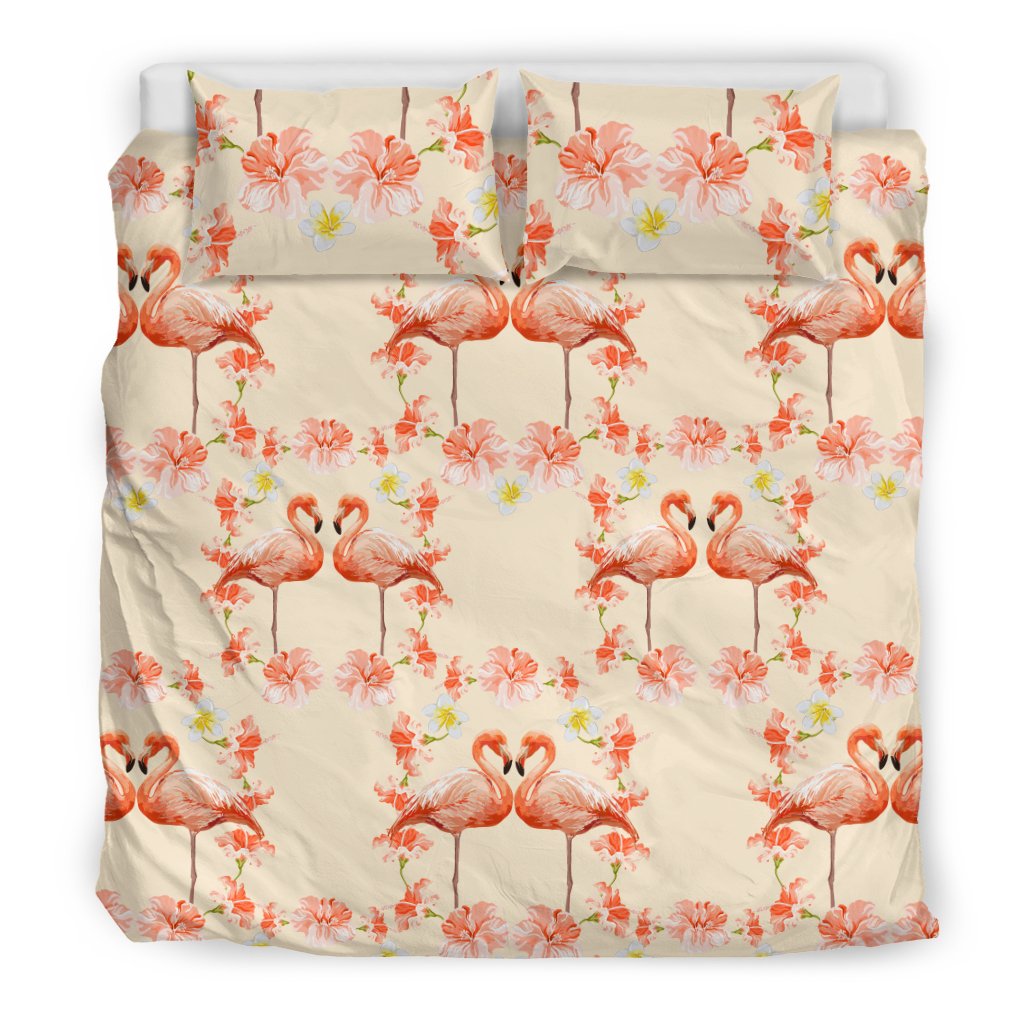 Flamingo Hibiscus Print Pattern Duvet Cover Bedding Set