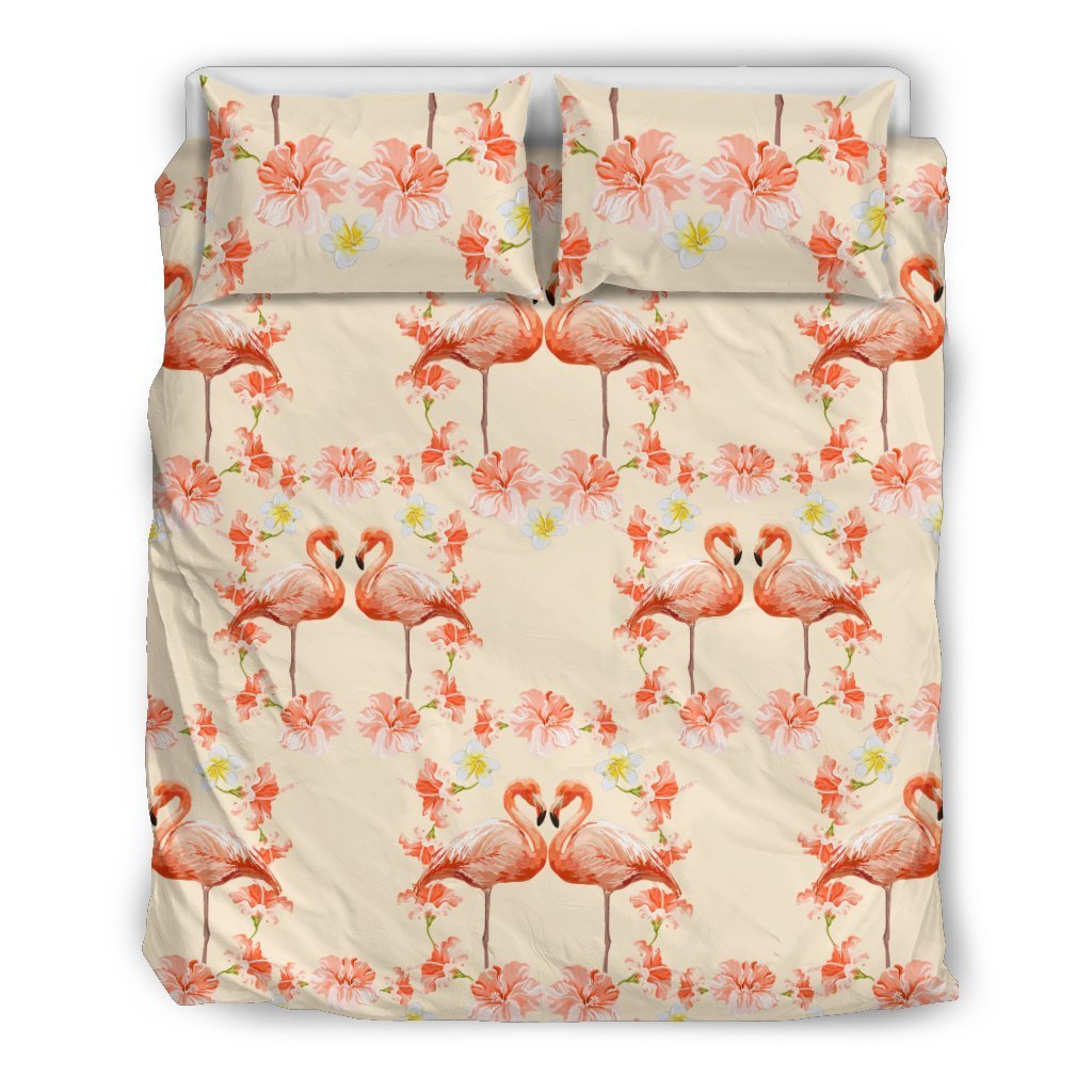 Flamingo Hibiscus Print Pattern Duvet Cover Bedding Set