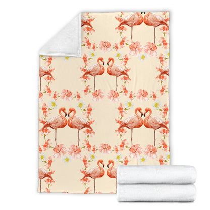 Flamingo Hibiscus Print Pattern Fleece Blanket