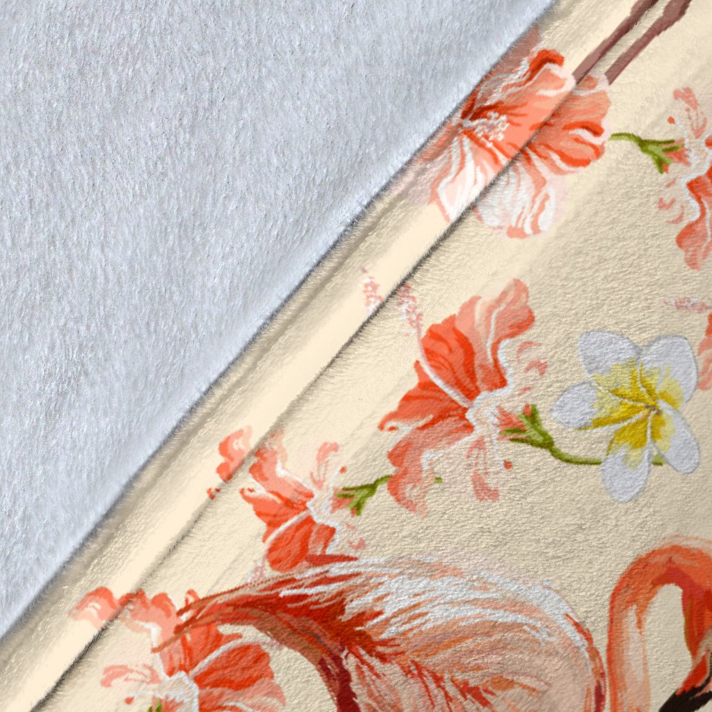 Flamingo Hibiscus Print Pattern Fleece Blanket