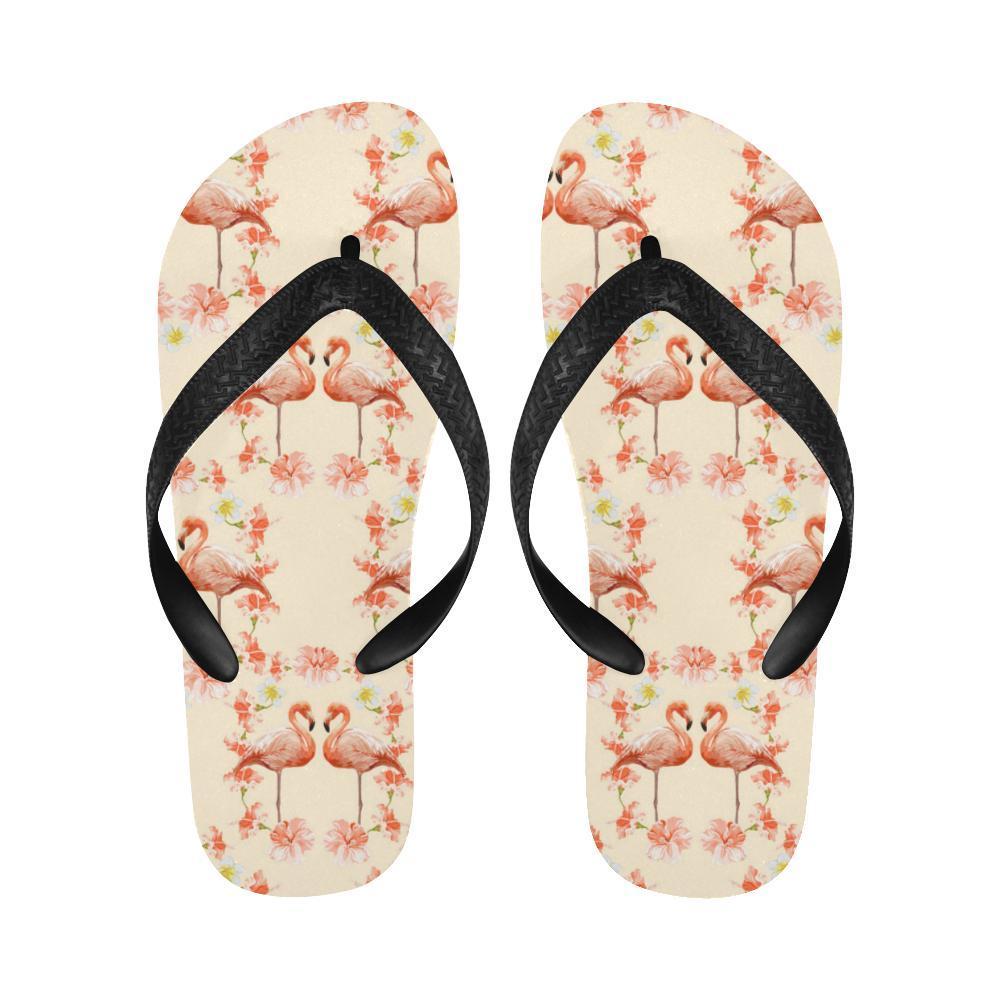 Flamingo Hibiscus Print Pattern Flip Flops-JTAMIGO.COM