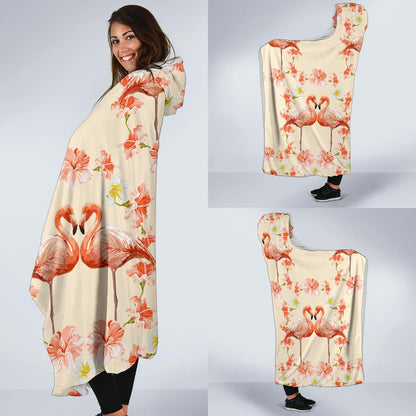 Flamingo Hibiscus Print Pattern Hooded Blanket-JTAMIGO.COM