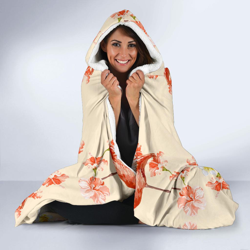 Flamingo Hibiscus Print Pattern Hooded Blanket-JTAMIGO.COM