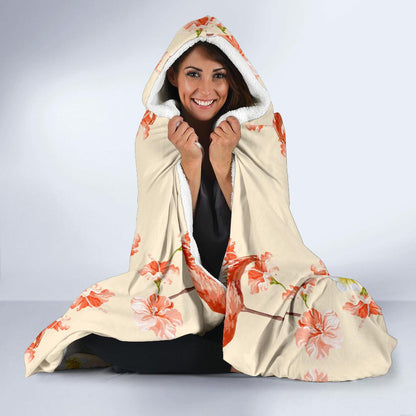 Flamingo Hibiscus Print Pattern Hooded Blanket-JTAMIGO.COM