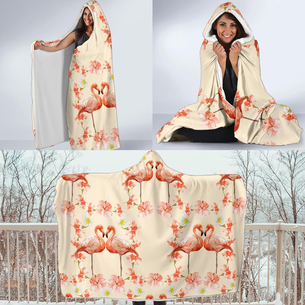 Flamingo Hibiscus Print Pattern Hooded Blanket-JTAMIGO.COM