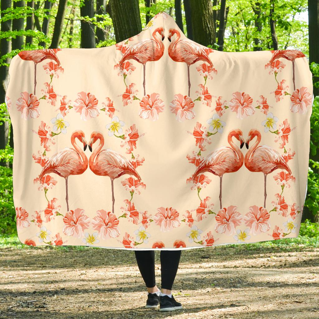 Flamingo Hibiscus Print Pattern Hooded Blanket-JTAMIGO.COM