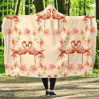 Flamingo Hibiscus Print Pattern Hooded Blanket-JTAMIGO.COM