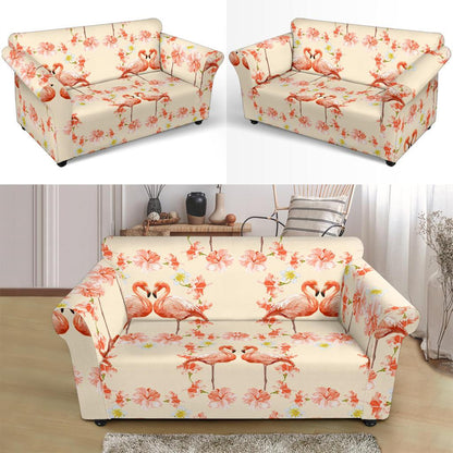 Flamingo Hibiscus Print Pattern Loveseat Slipcover-JTAMIGO.COM