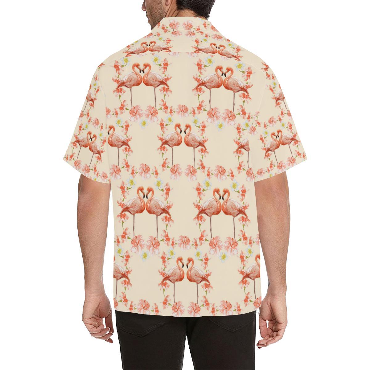 Flamingo Hibiscus Print Pattern Men Aloha Hawaiian Shirt