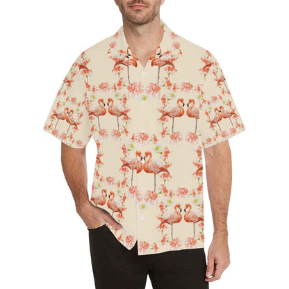 Flamingo Hibiscus Print Pattern Men Aloha Hawaiian Shirt