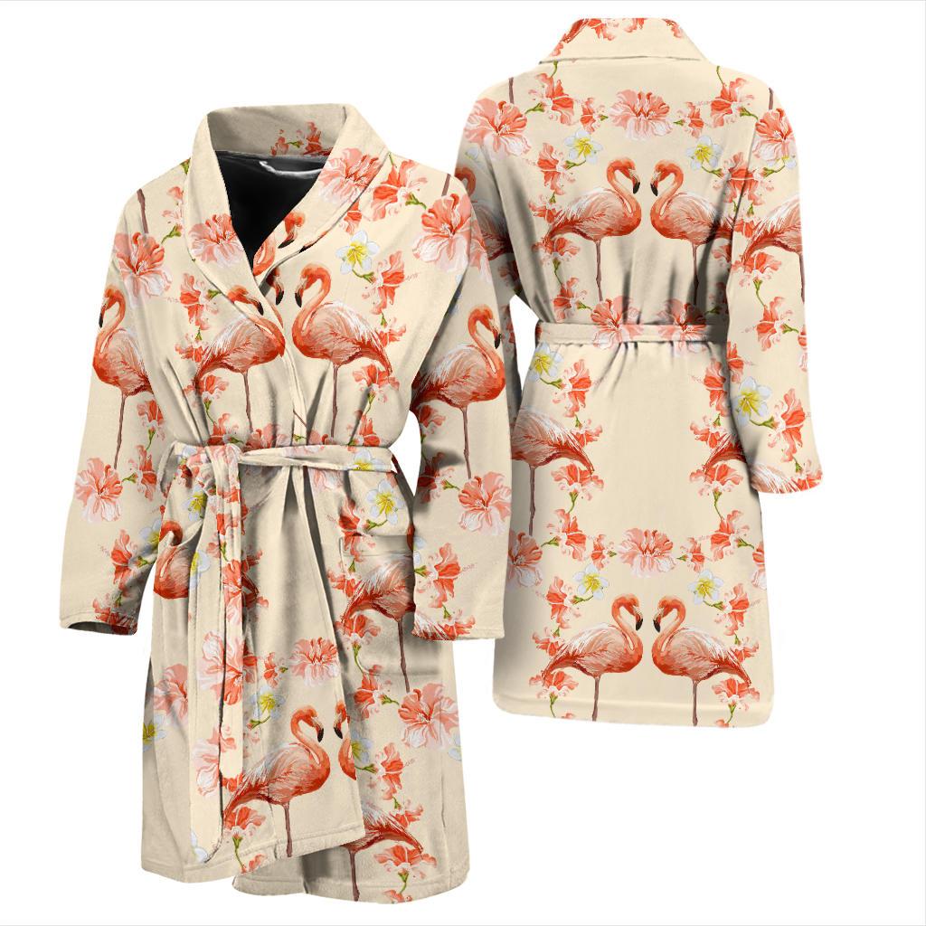 Flamingo Hibiscus Print Pattern Men Bath Robe-JTAMIGO.COM