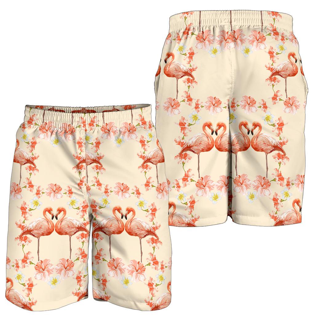 Flamingo Hibiscus Print Pattern Mens Shorts-JTAMIGO.COM