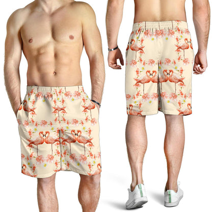Flamingo Hibiscus Print Pattern Mens Shorts-JTAMIGO.COM