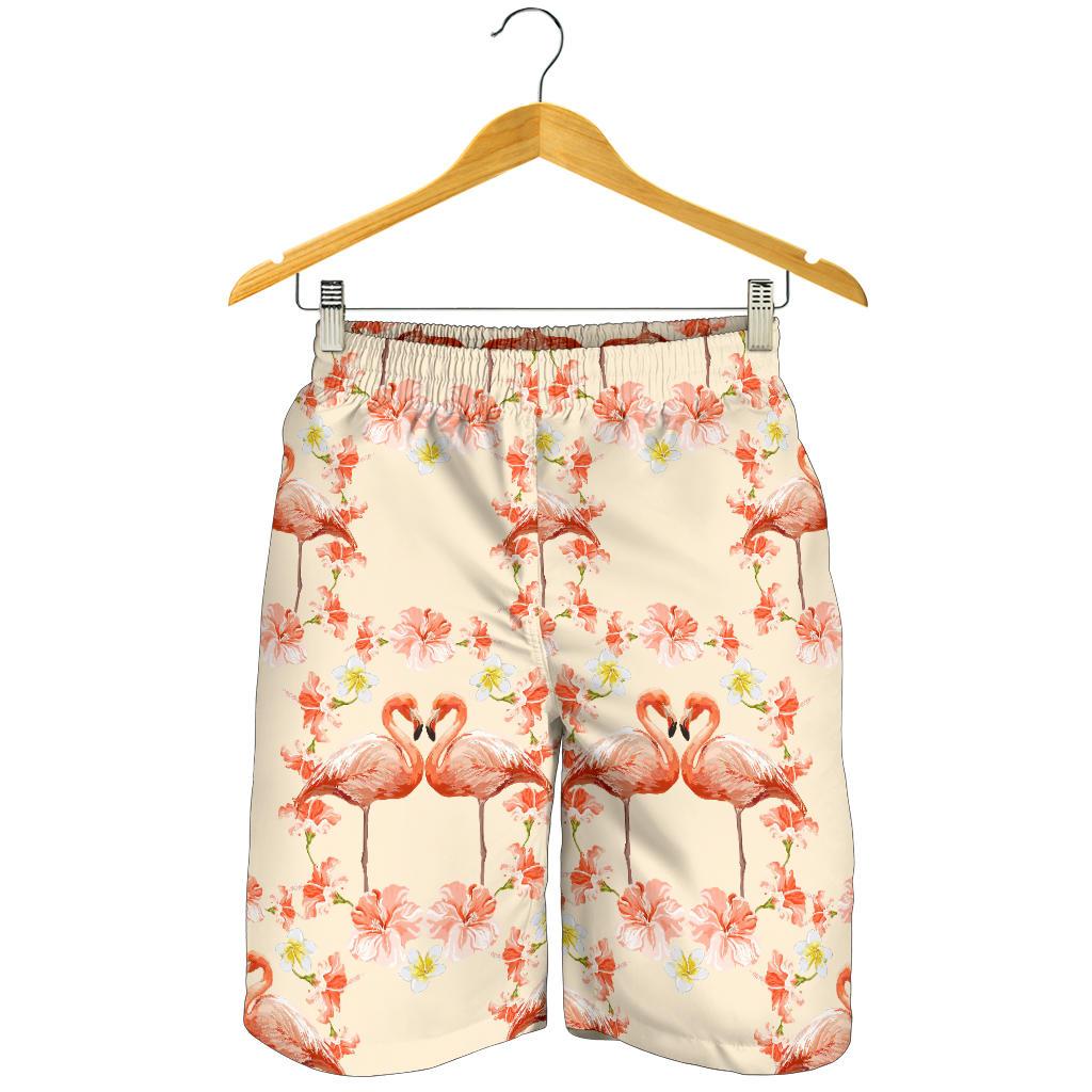 Flamingo Hibiscus Print Pattern Mens Shorts-JTAMIGO.COM