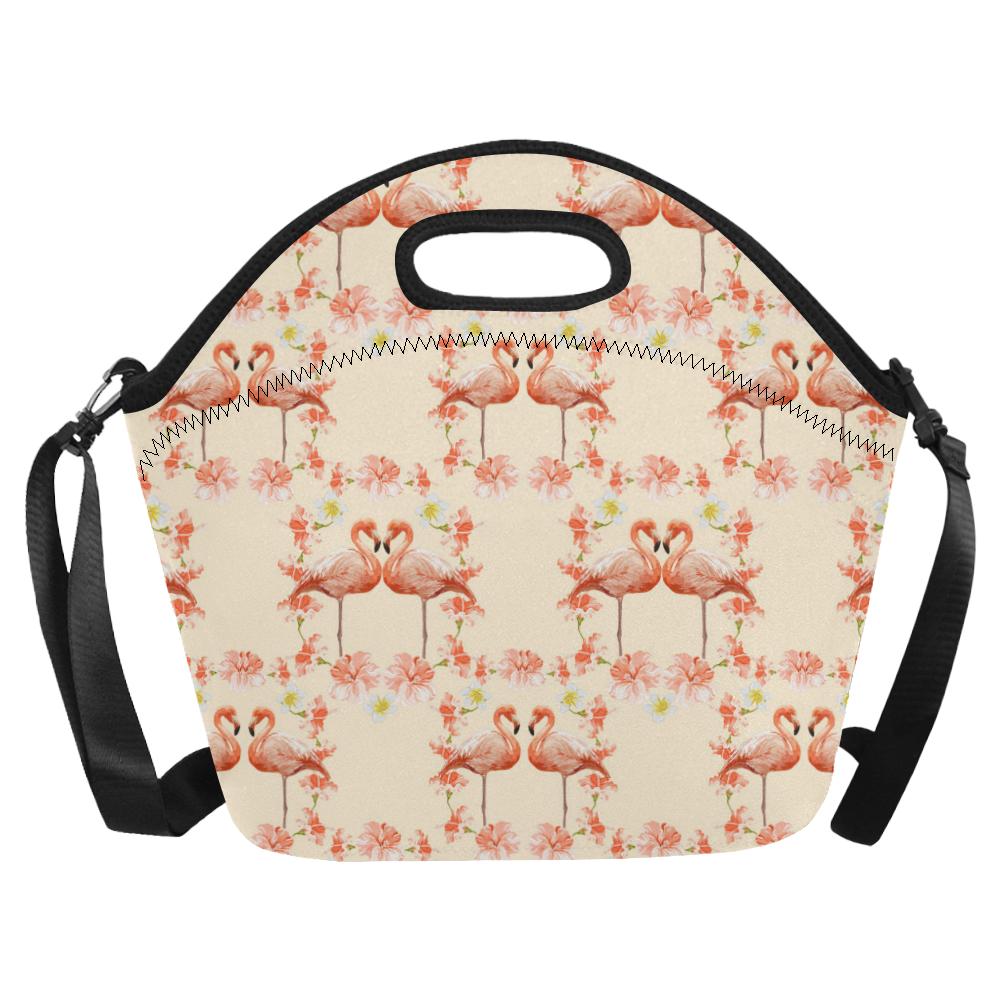 Flamingo Hibiscus Print Pattern Neoprene Lunch Bag (Model 1669)(Large)-JTAMIGO.COM