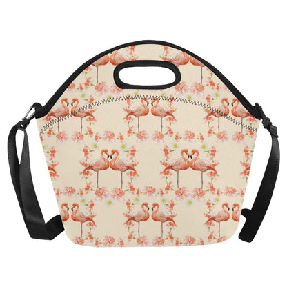 Flamingo Hibiscus Print Pattern Neoprene Lunch Bag (Model 1669)(Large)-JTAMIGO.COM