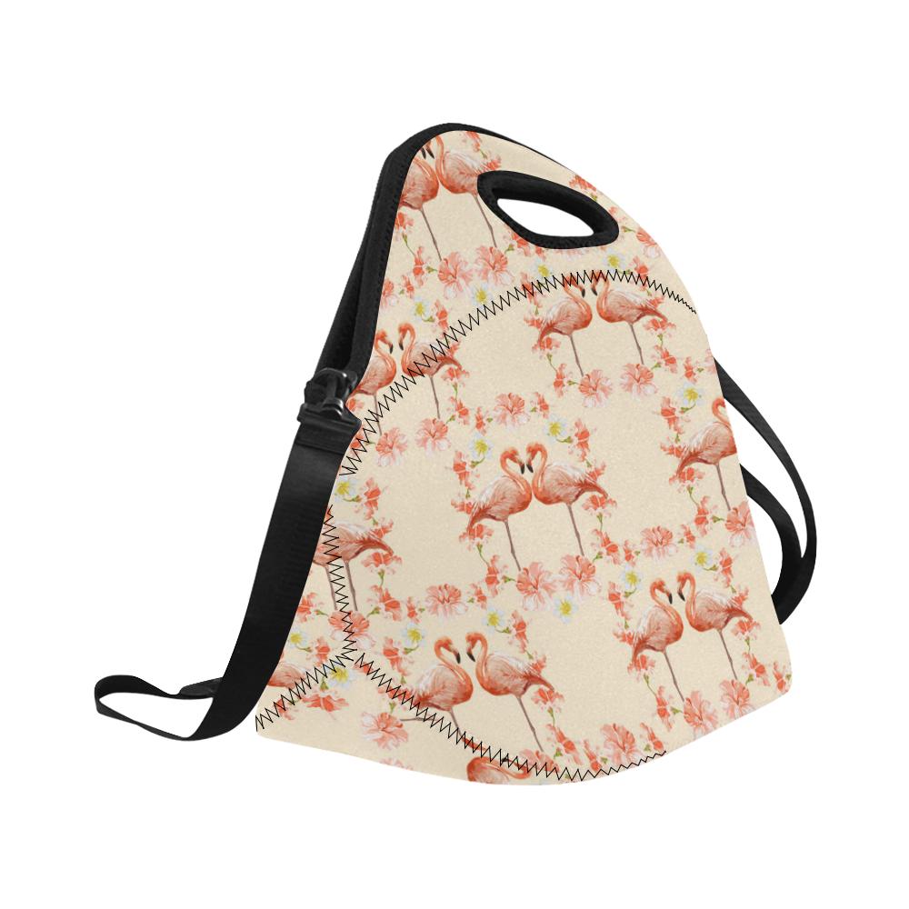 Flamingo Hibiscus Print Pattern Neoprene Lunch Bag (Model 1669)(Large)-JTAMIGO.COM