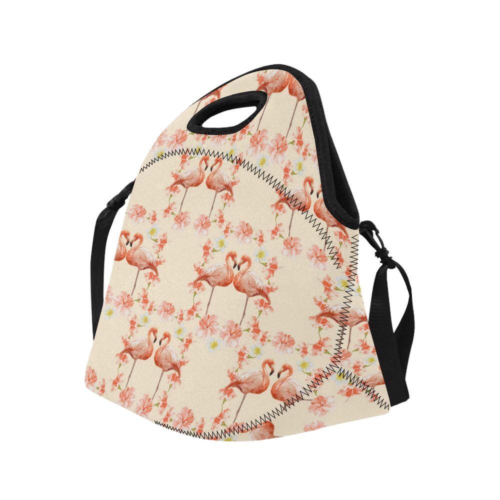 Flamingo Hibiscus Print Pattern Neoprene Lunch Bag (Model 1669)(Large)-JTAMIGO.COM