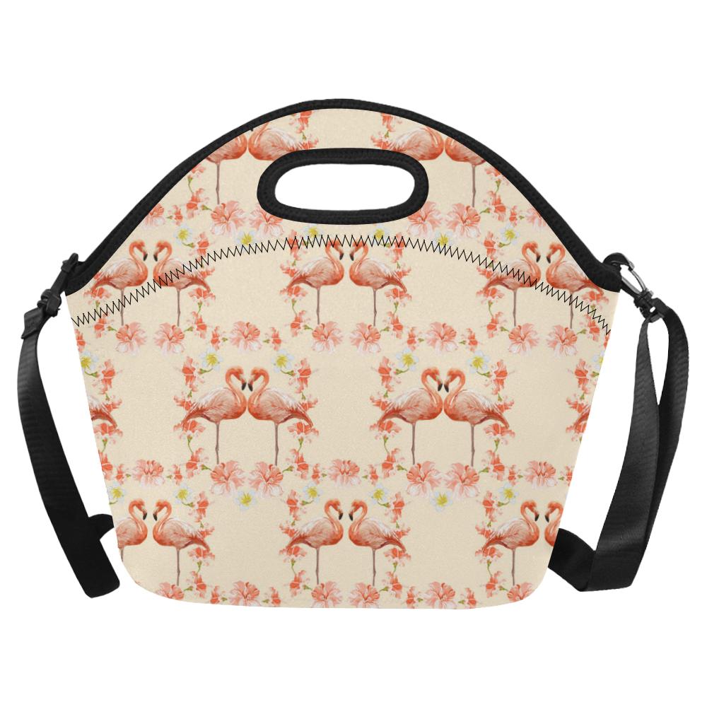 Flamingo Hibiscus Print Pattern Neoprene Lunch Bag (Model 1669)(Large)-JTAMIGO.COM