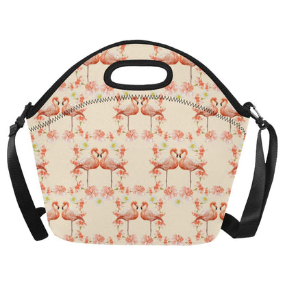 Flamingo Hibiscus Print Pattern Neoprene Lunch Bag (Model 1669)(Large)-JTAMIGO.COM