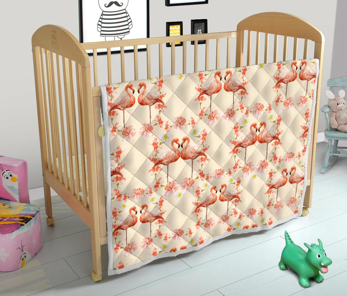 Flamingo Hibiscus Print Pattern Premium Quilt-JTAMIGO.COM